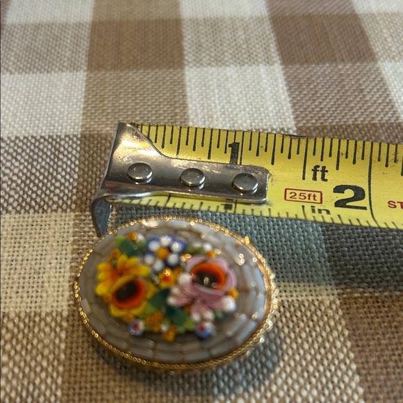 Floral Mosaic Brooch with Gold Plated Accents - Picture 4 of 5